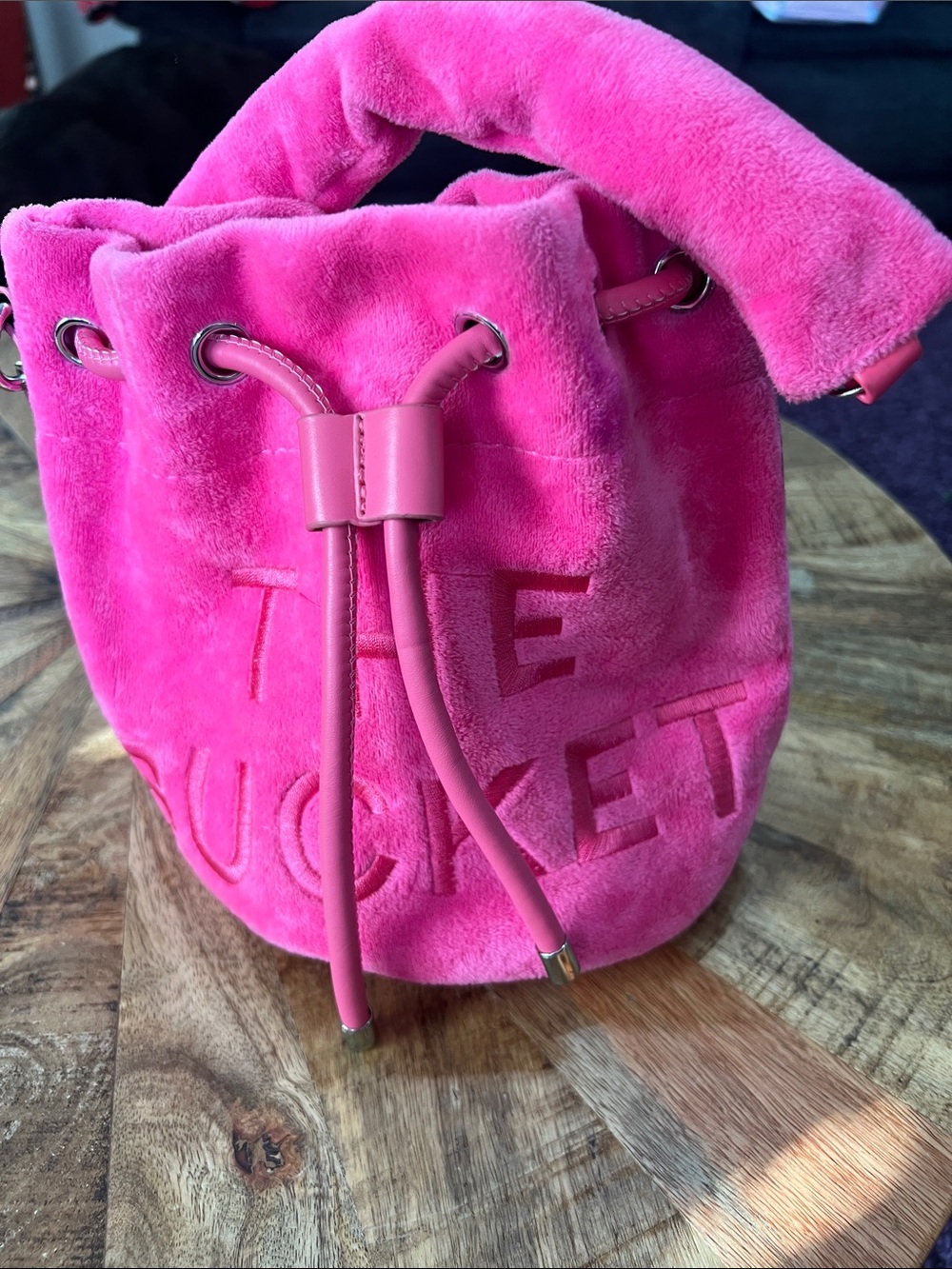 Hot Pink Drawstring Bucket Bag